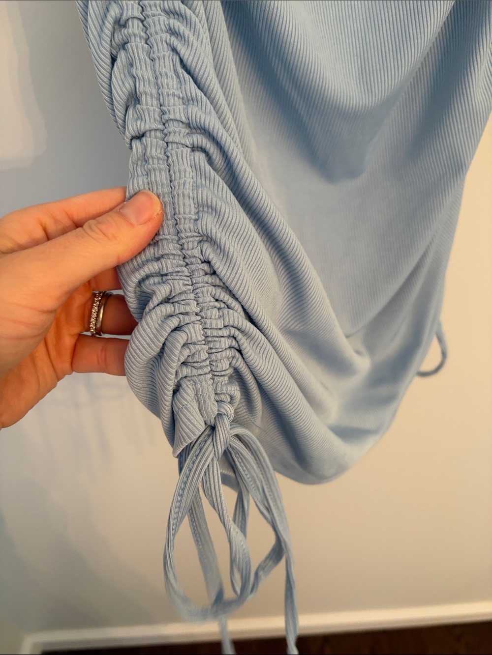 BTFBM Light Blue Ribbed Mini Dress with Side Ruching Size Small - Picture 3 of 4